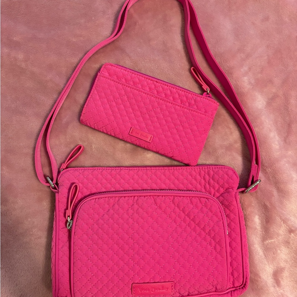 Vera Bradley Pink Quilted Crossbody/Shoulder Bag and Wallet Set
